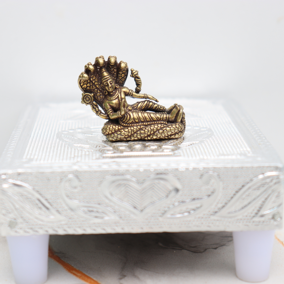 Brass Lord Vishnu Idol Resting on Sheshnag