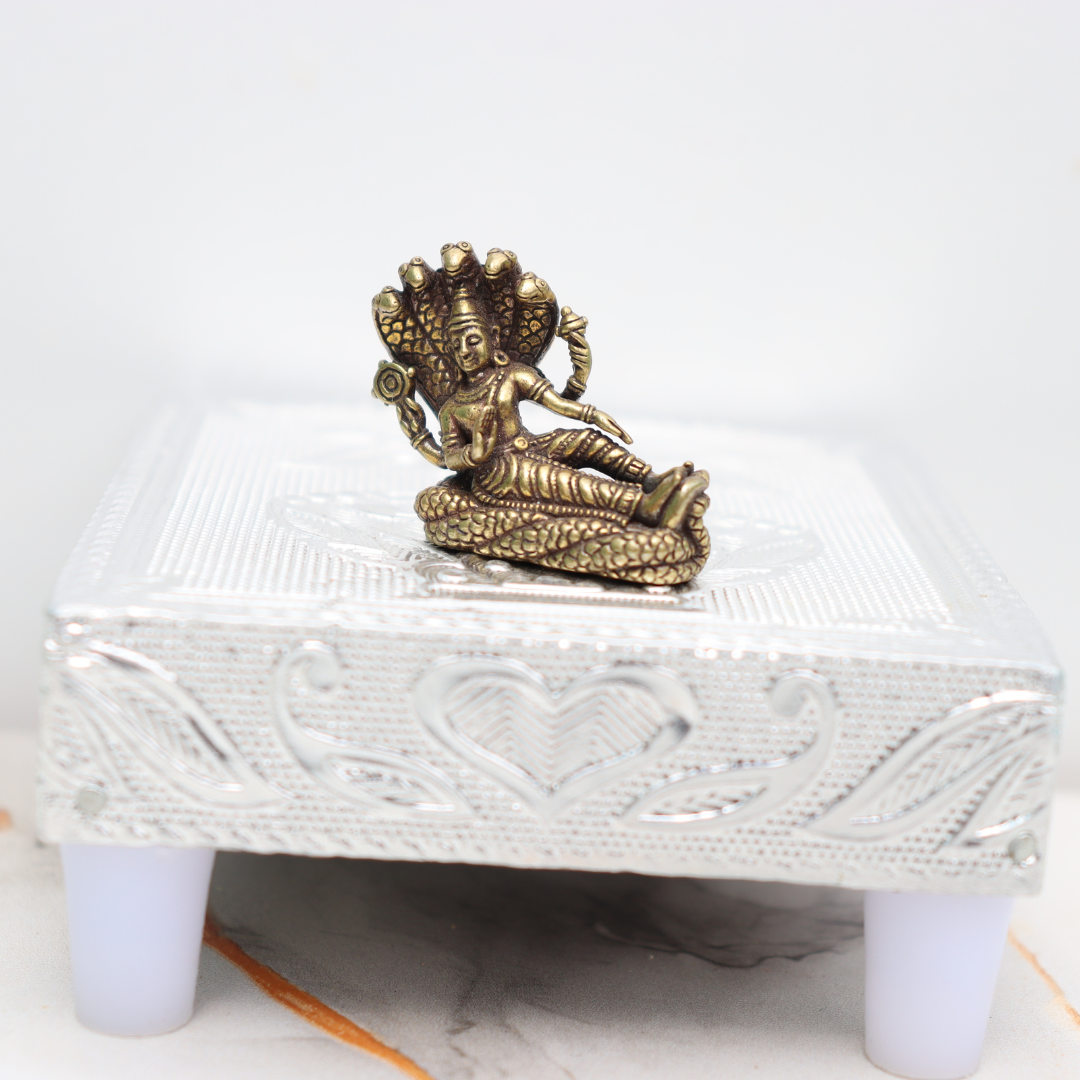 Brass Lord Vishnu Idol Resting on Sheshnag